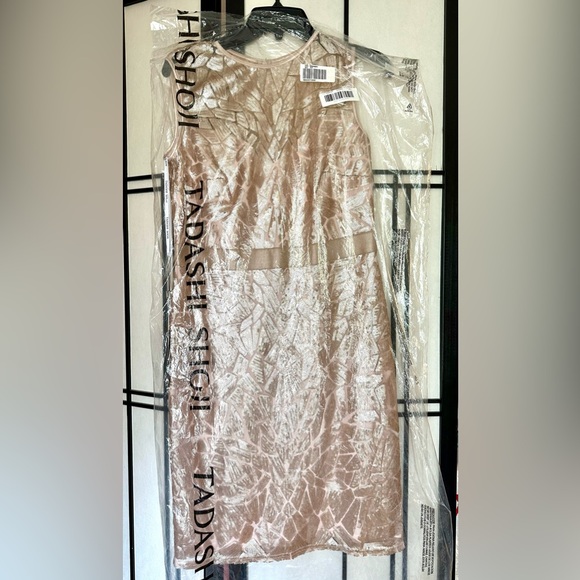TADASHI SHOJI Illusion Geometric Sequin Sleeveless Dress Beige Size PXL NEW w/T - Picture 7 of 7